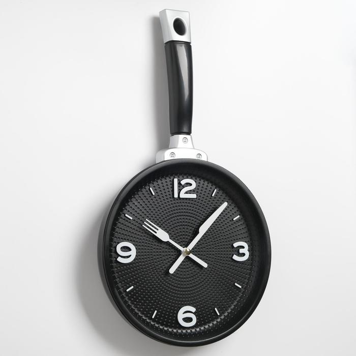 Часы настенные интерьерные, для кухни, Часы настенные интерьерные, для кухни, "Сковорода", бесшумные, 20 х 35 см