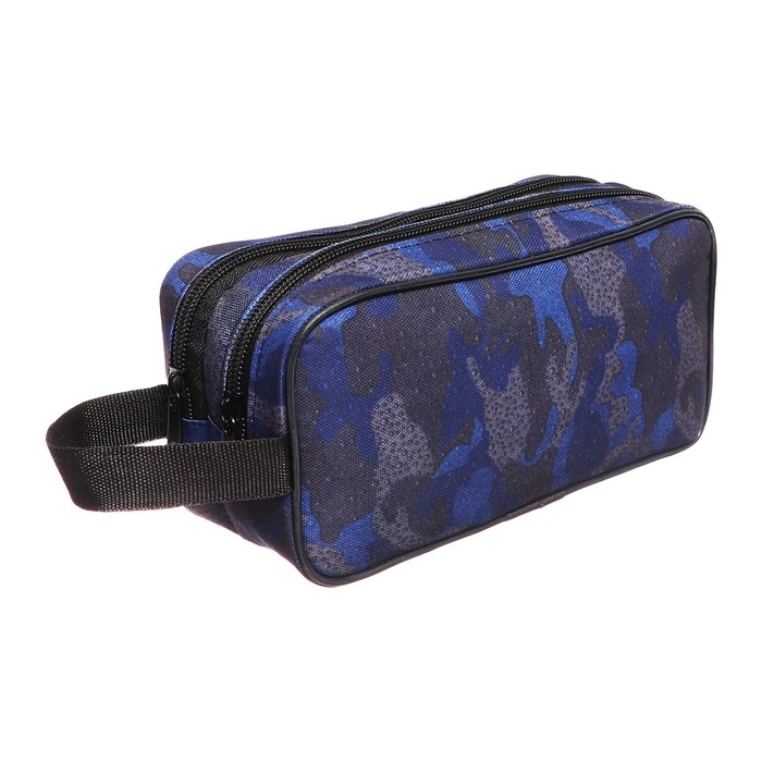 Пенал мягкий 2 отделения, 100 х 220 х 70 мм, объёмный, с ручкой,Calligrata, Пенал мягкий 2 отделения, 100 х 220 х 70 мм, объёмный, с ручкой,Calligrata, "Миллитари" сине-серый