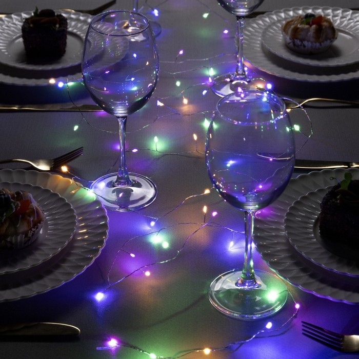 Гирлянда &laquo;Мишура&raquo; 10 м роса, IP20, серебристая нить, 200 LED, свечение мульти, 12 В