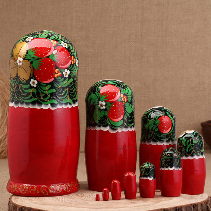 Матрёшка &laquo;Хохлома&raquo;, красное  платье, 10 кукольная, 26 см