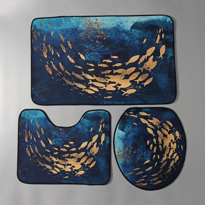 Коврики для ванной и туалета Доляна &laquo;Рыбки&raquo;, 3 шт: 50&times;80 см, 50&times;40 см, 40&times;43 см