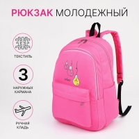 Рюкзак школьный из текстиля, 2 отдела на молниях, 3 кармана, цвет малиновый Рюкзак школьный из текстиля, 2 отдела на молниях, 3 кармана, цвет малиновый