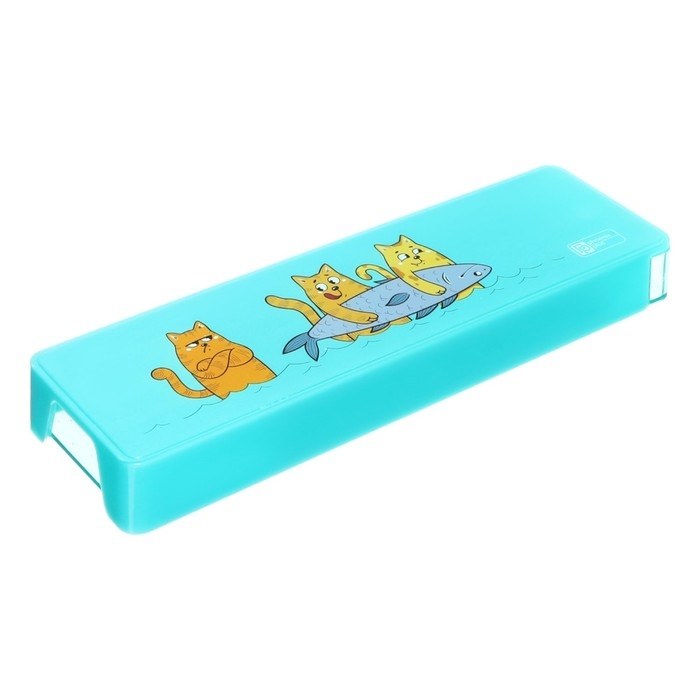 Пенал-футляр пластиковый 55 х 200 х 22 мм, Феникс "Три кота", для девочки, бирюзовый
