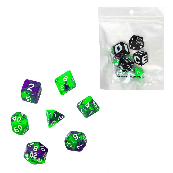 Набор кубиков для D&D (Dungeons and Dragons, ДнД) Набор кубиков для D&D (Dungeons and Dragons, ДнД) "Время игры. Нефрит", серия: D&D, 7 шт