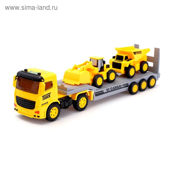 Грузовик инерционный «Трейлер» с спецтехникой, световые эффекты, МИКС Грузовик инерционный «Трейлер» с спецтехникой, световые эффекты, МИКС