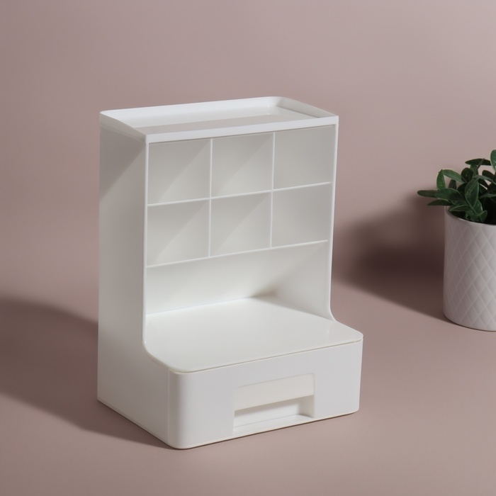 Органайзер для хранения, 6 секции, 1 ящик, 24 × 14 × 18 см, цвет белый Органайзер для хранения, 6 секции, 1 ящик, 24 × 14 × 18 см, цвет белый