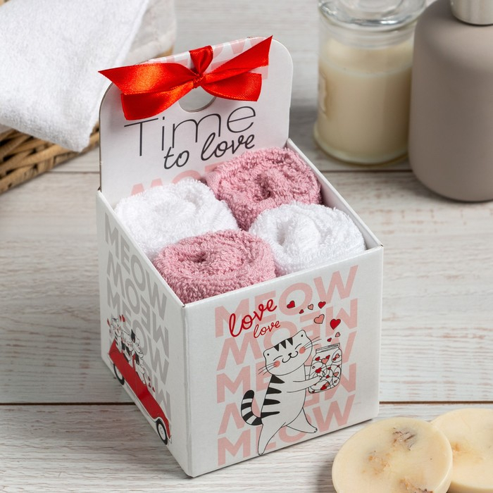 Набор декоративных махровых салфеток Набор декоративных махровых салфеток "Time to love" 30х30 см - 4 шт, 100% хлопок, 340 гр/м2