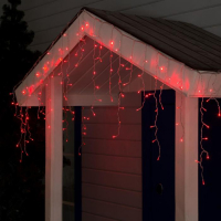 Гирлянда &laquo;Бахрома&raquo; 3 &times; 0.6 м, IP44, УМС, прозрачная нить, 160 LED, свечение красное, 220 В