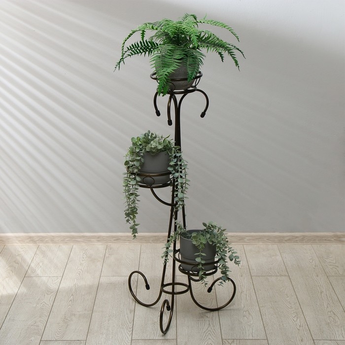 Подставка для цветов, напольная, на 3 горшка, d = 13 см, бронзовая, «Маркиз» Подставка для цветов, напольная, на 3 горшка, d = 13 см, бронзовая, «Маркиз»