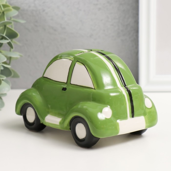 Копилка керамика "Машинка с глазками" зелёная 13х7,8х7,4 см