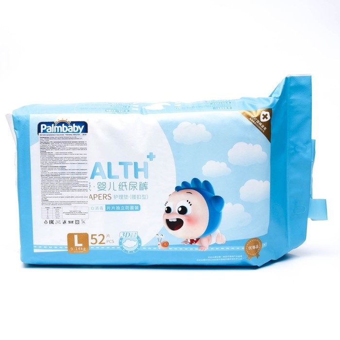 Подгузники детские Palmbaby HEALTH+ L (9-14 кг), 52 шт Подгузники детские Palmbaby HEALTH+ L (9-14 кг), 52 шт