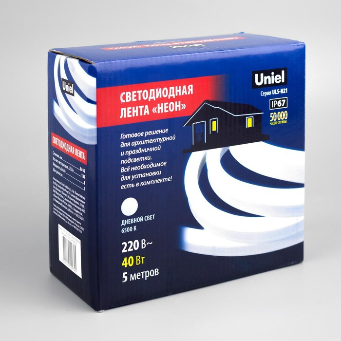 Гибкий неон Uniel 8 × 16 мм, IP67, 5 м, SMD2835, 120 LED/м, 220 В, свечение белое Гибкий неон Uniel 8 × 16 мм, IP67, 5 м, SMD2835, 120 LED/м, 220 В, свечение белое