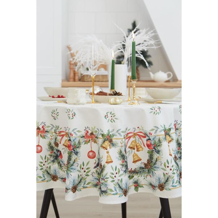 Скатерть Этель "Сhristmas bells" d=220 +/- 3см с ГМВО, 100%хл, саржа 190 гр/м2
