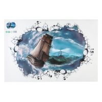 Наклейка интерьерная 3D "Корабль в шторм" на стену, 90 х 60 см, влагостойкая, ПВХ Наклейка интерьерная 3D "Корабль в шторм" на стену, 90 х 60 см, влагостойкая, ПВХ