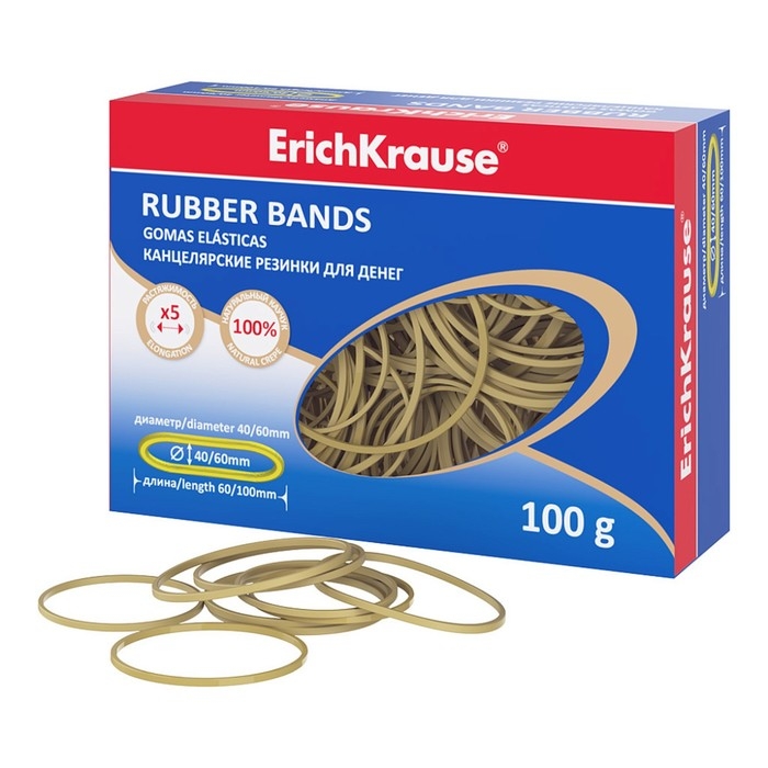 Банковская резинка, 100 г, ErichKrause, диаметр 40/60 мм, длина 60/100 мм, 100% каучук, в коробке-деспенсере, натуральный цвет Банковская резинка, 100 г, ErichKrause, диаметр 40/60 мм, длина 60/100 мм, 100% каучук, в коробке-деспенсере, натуральный цвет