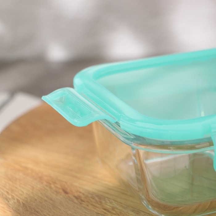 Контейнер из жаропрочного стекла, с крышкой, 600 мл, цвет бирюзовый