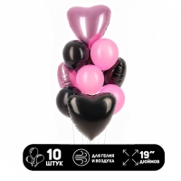 Набор воздушных шаров &laquo;Чёрно-розовые сердца&raquo;, фольга, латекс, 10 шт.