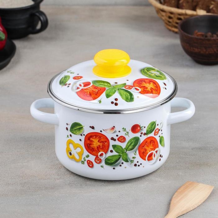 Кастрюля цилиндрическая &laquo;Каприче&raquo;, 2 л, металлическая крышка, с ободком, индукция, цвет белый