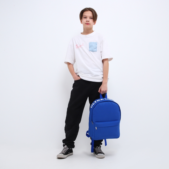 Рюкзак школьный текстильный с печатью на верхней части LIGHT, 38х29х11 см, цвет синий