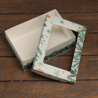 Новый год. Коробка подарочная новогодняя складная, крышка-дно, с окном "Новогодняя ёлка" 21 х 15 х 7 см