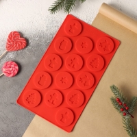 Форма для конфет и шоколада новогодняя Доляна &laquo;Новогодние кружочки&raquo;, силикон, 29,8&times;17,5 см, 14 ячеек (d=5 см), цвет красный