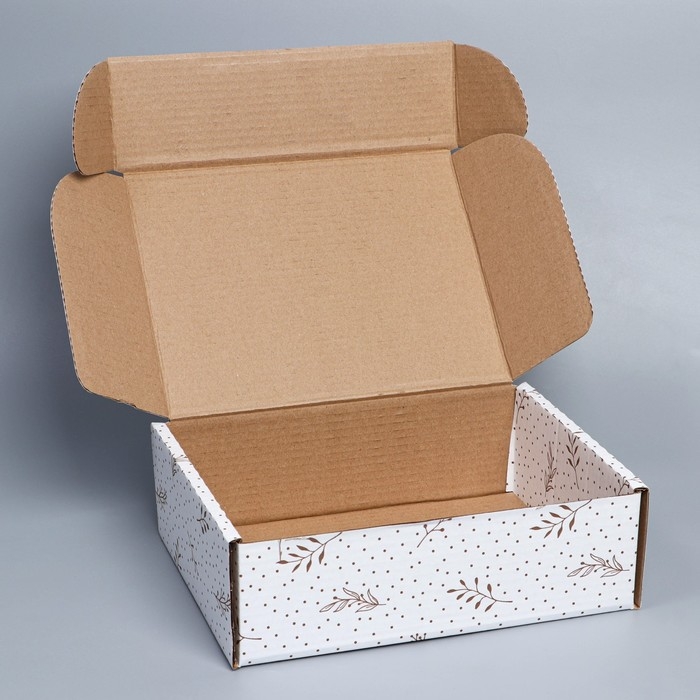 Коробка подарочная сборная, упаковка, &laquo;Веточки&raquo;, белый, 27 х 21 х 9 см