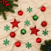 Набор украшений пластик 46 шт "Забава ассорти" красный зелёный Набор украшений пластик 46 шт "Забава ассорти" красный зелёный