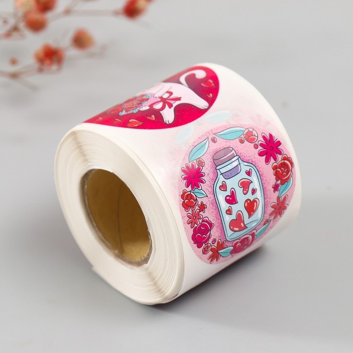 Наклейка бумага "Котики и любовь" d=3,8 см 252 шт в рулоне