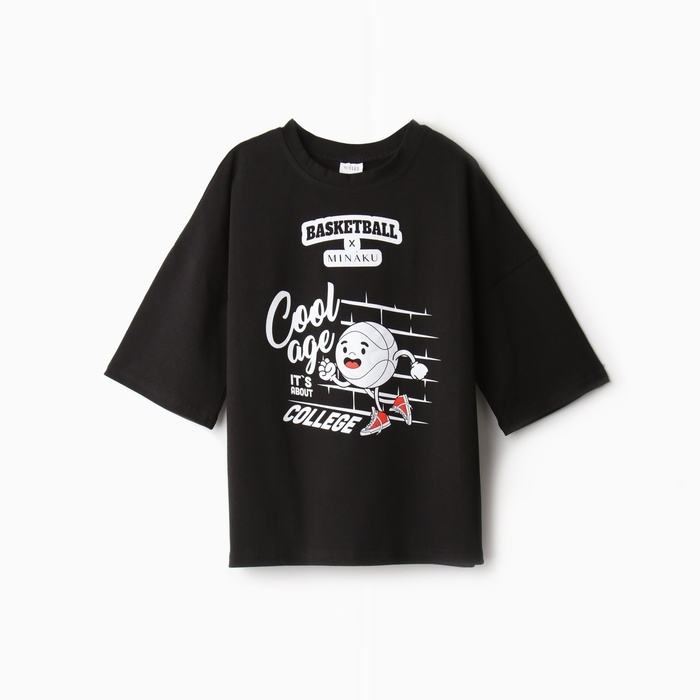 Футболка детская MINAKU: bascetball kids, цвет чёрный, рост 134 см