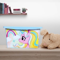 Ящик для игрушек с крышкой, &laquo;Радужные единорожки&raquo;, объём 30 л, цвет светло-голубой