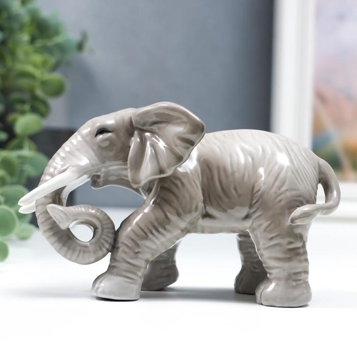Сувенир керамика "Серый слон - хобот закручен" 10,5 см