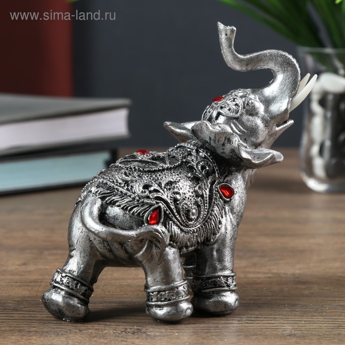 Сувенир полистоун "Серебристый слон в попоне с рубинами" 13х7,5х15,5 см