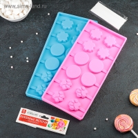 Форма для леденцов Доляна «Вкусная сладость», силикон, 26,5×11,5 см, 12 ячеек (d=3,5 см), с палочками, цвет МИКС Форма для леденцов Доляна «Вкусная сладость», силикон, 26,5×11,5 см, 12 ячеек (d=3,5 см), с палочками, цвет МИКС