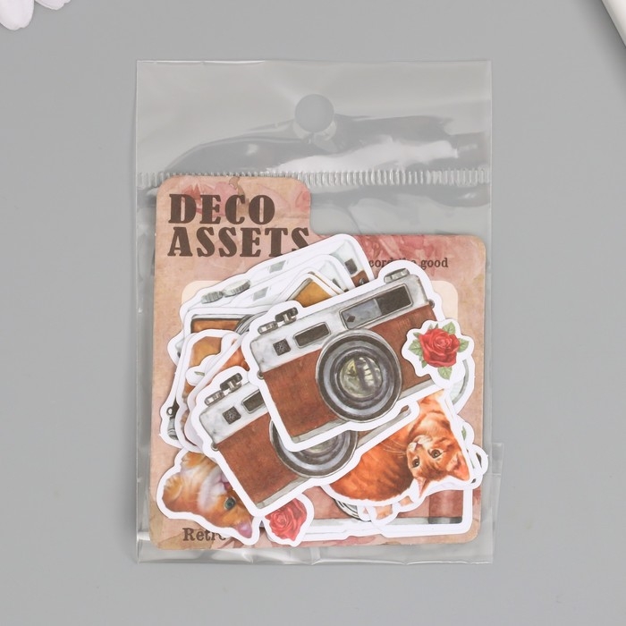 Наклейки для творчества "Коты, красные розы и фото" 3,5х5 см набор 40 шт 9,4х8,4х0,5 см