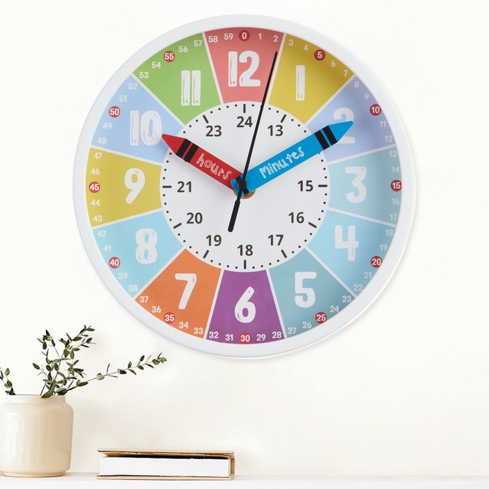 Часы настенные детские, обучающие, бесшумные, d-20 см