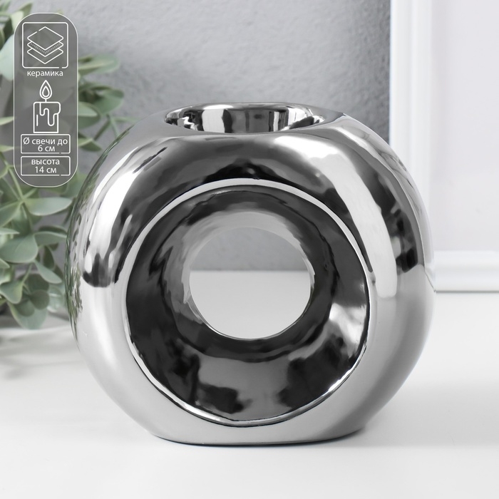 Подсвечник керамика на 1 свечу Подсвечник керамика на 1 свечу "Кольцо" d=6 см серебро 16х8х14 см