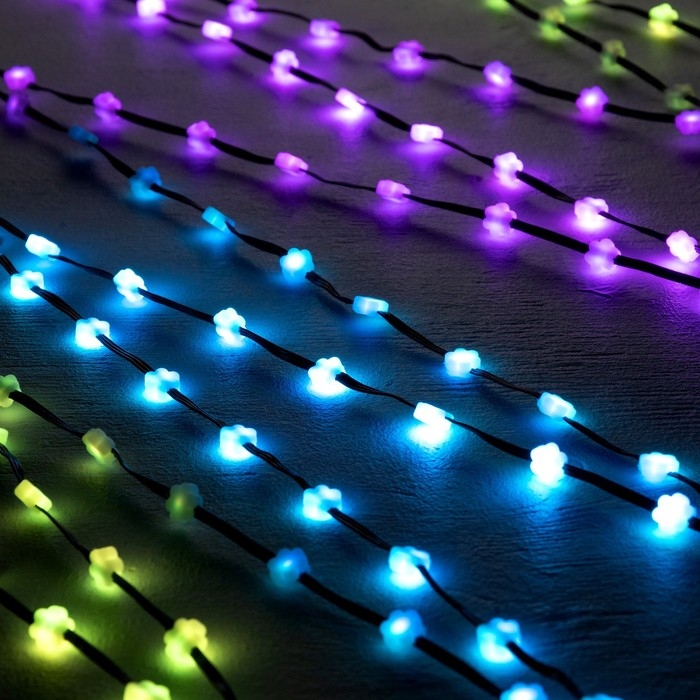 Умная гирлянда &laquo;Нить&raquo; 5 м роса с насадками &laquo;Цветочки&raquo;, IP20, серебристая нить, 100 LED, пульт ДУ, приложение, свечение RGB, USB