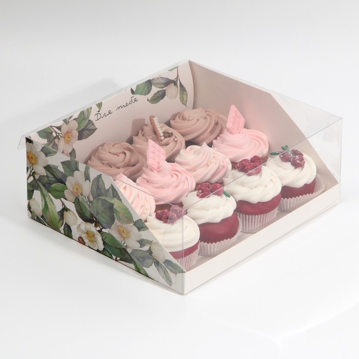 Коробка кондитерская с PVC-крышкой, упаковка, &laquo;Цветы&raquo;, 25 х 22,5 х 10 см