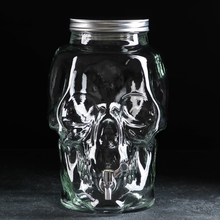Кувшин стеклянный с краном &laquo;Череп&raquo;, 8,3 л, цвет прозрачный