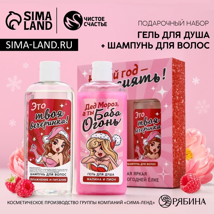 Подарочный набор косметики &laquo;Новый Год - время сиять!&raquo;, гель для душа и шампунь для волос, 2 х 250 мл, ЧИСТОЕ СЧАСТЬЕ