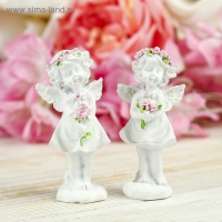 Сувенир полистоун "Ангел-девочка в розовом венке с розой" МИКС 7,8х3,8х2,5 см