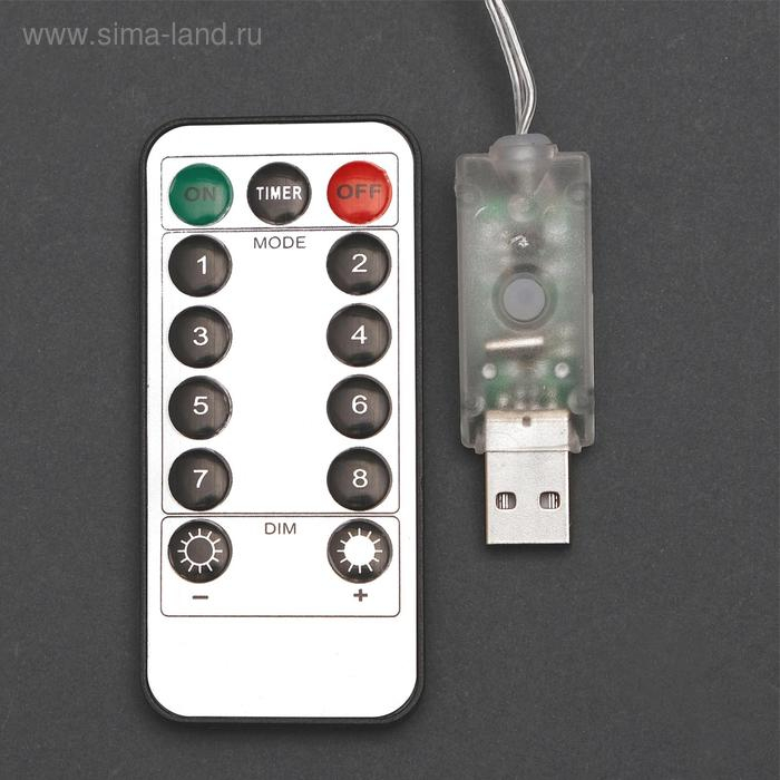 Гирлянда &laquo;Занавес&raquo; 2.8 &times; 3 м роса на крючках, с пультом, IP20, серебристая нить, 300 LED, свечение белое, 8 режимов, USB