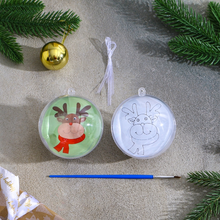 Ёлочное украшение под раскраску «Олень» размер: 8 см; 2 шт., кисть Ёлочное украшение под раскраску «Олень» размер: 8 см; 2 шт., кисть