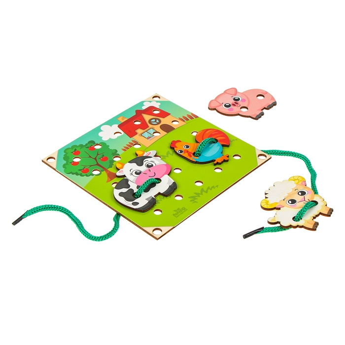 Деревянная игрушка-шнуровка &laquo;Ферма&raquo;, 15&times;15 см