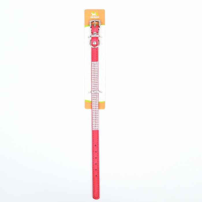 Ошейник со стразами в 4 ряда и стразы на пряжке, 38 х 1,5 см, ОШ 26-33, красный