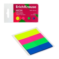 Закладки с клеевым краем пластиковые, 18x50 мм, ErichKrause "Neon", 100 листов, 4 цвета, в картонной книжке Закладки с клеевым краем пластиковые, 18x50 мм, ErichKrause "Neon", 100 листов, 4 цвета, в картонной книжке