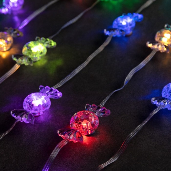 Умная гирлянда &laquo;Нить&raquo; 10 м с насадками &laquo;Конфетки&raquo;, IP20, прозрачная нить, 66 LED, свечение RGB, USB