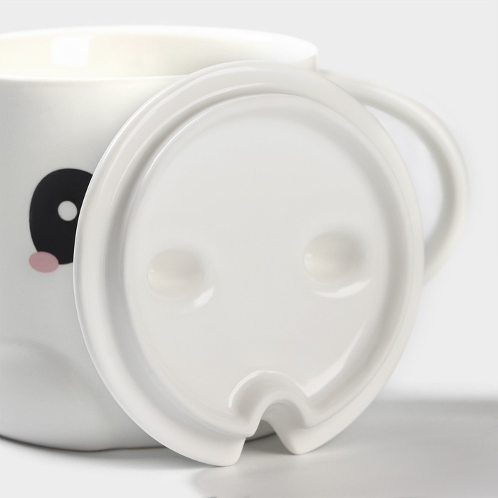 Кружка керамическая с ложкой &laquo;Панда&raquo;, 350 мл, цвет белый