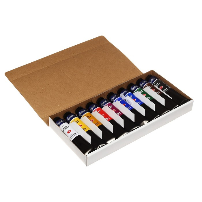 Краска акриловая в тубе, набор 10 цветов х 46 мл, ЗХК Краска акриловая в тубе, набор 10 цветов х 46 мл, ЗХК "Ладога", художественный, 2241142