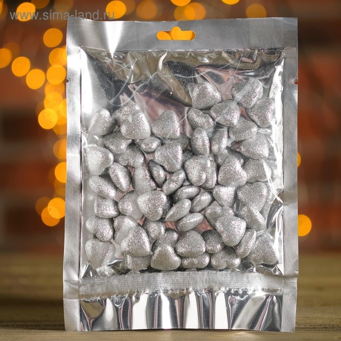 Фигурка для поделок и декора "Сердце", набор 50 шт., размер 1 шт. 1,5&times;1,5&times;0,5 см, цвет серебро